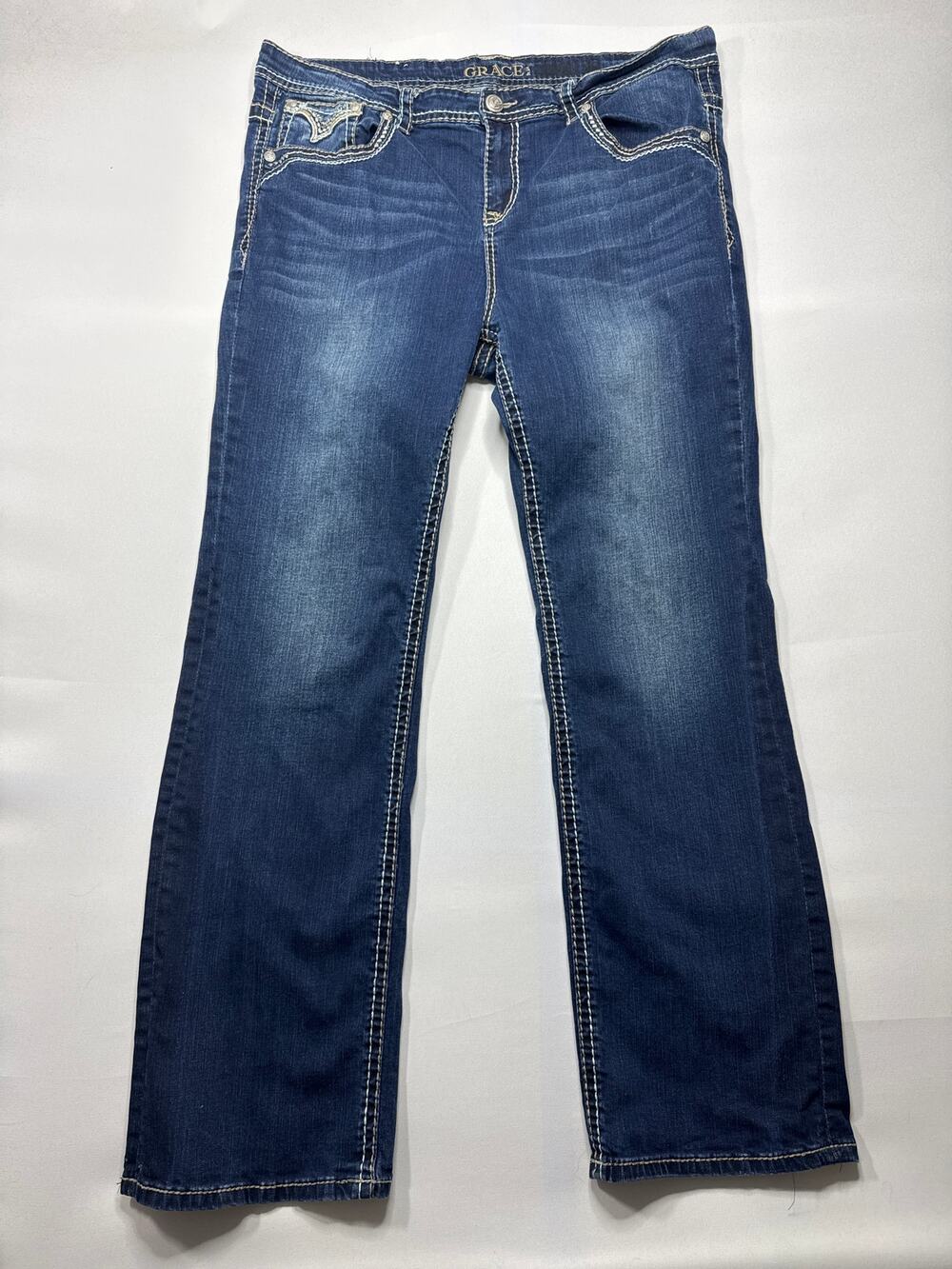 Grace in L.A. Women's Embellished Pocket Straight Blue Jeans - Size 19 (39x32)